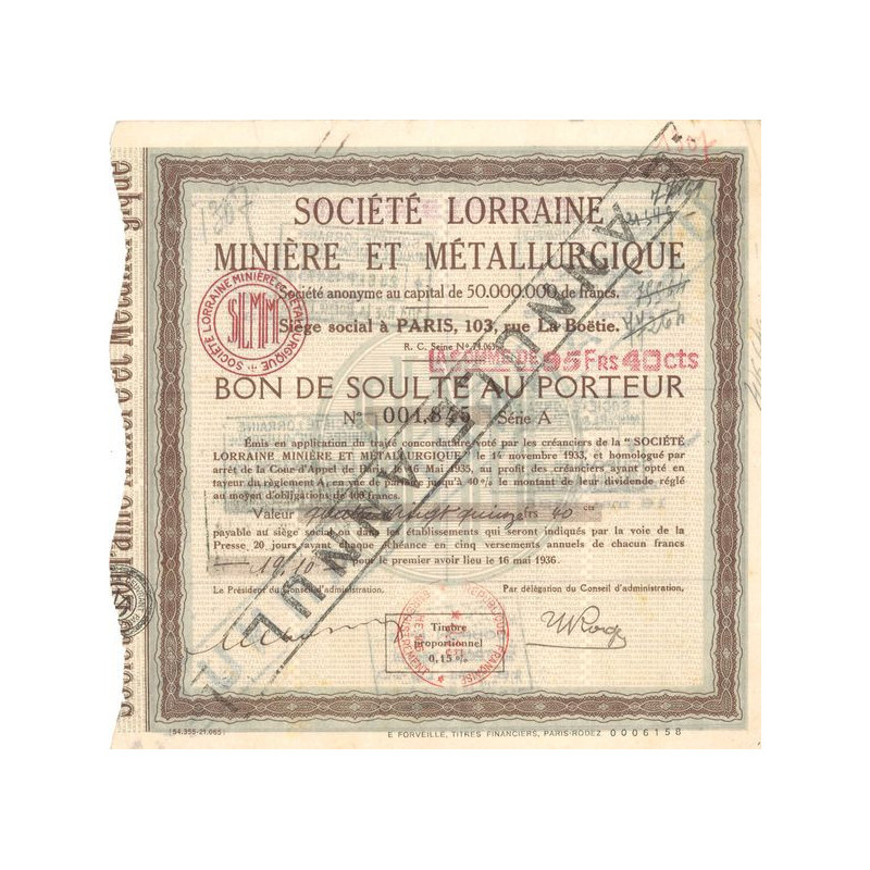 Sté Lorraine Minière et Métallurgique (Bon de Soulte)