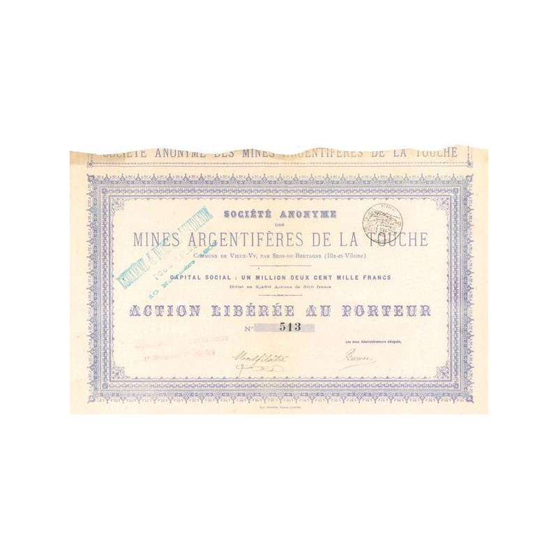 S.A. des Mines Argentifères de la Touche - Commune de Vieux-Vy par Sens-de-Bretagne (Act)