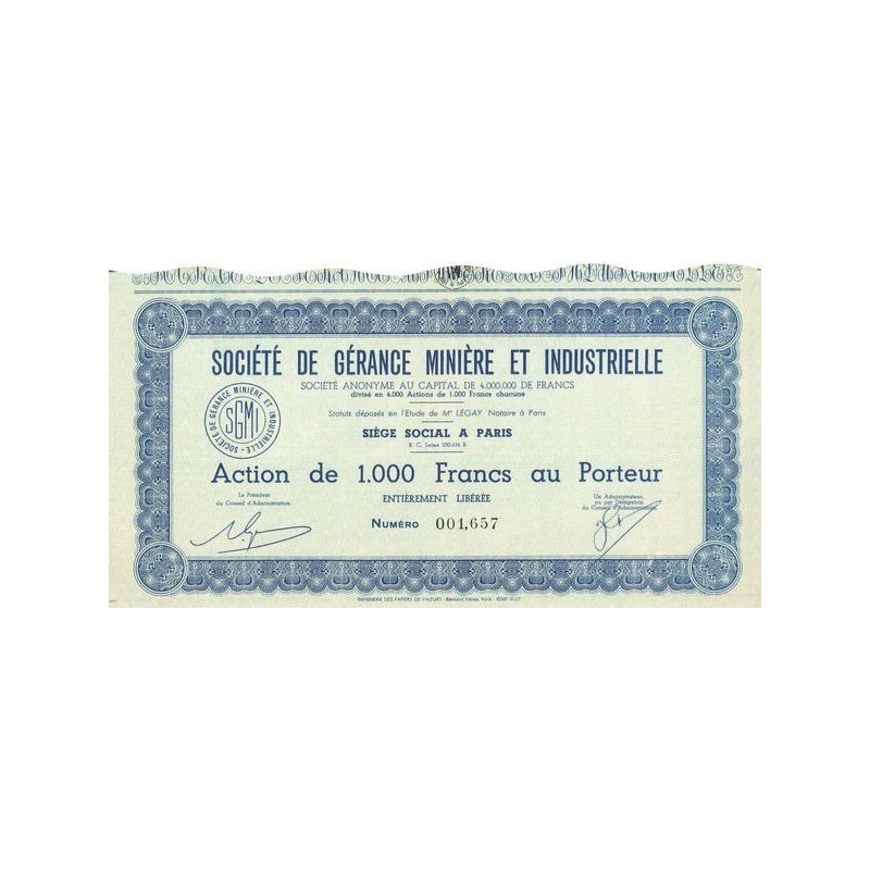 Sté de Gérance Minière et Industrielle (Act 1000 F)