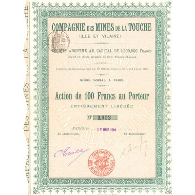 Cie des Mines de la Touches (Ille-et-Vilaine) (Act 100 F)