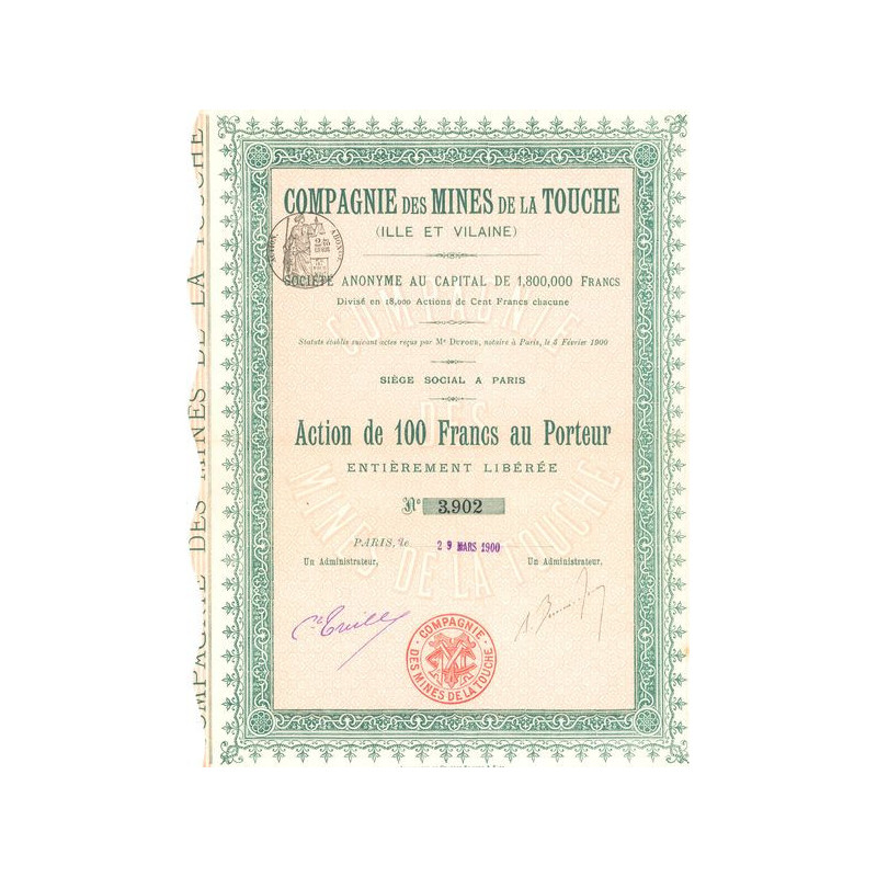 Cie des Mines de la Touches (Ille-et-Vilaine) (Act 100 F)