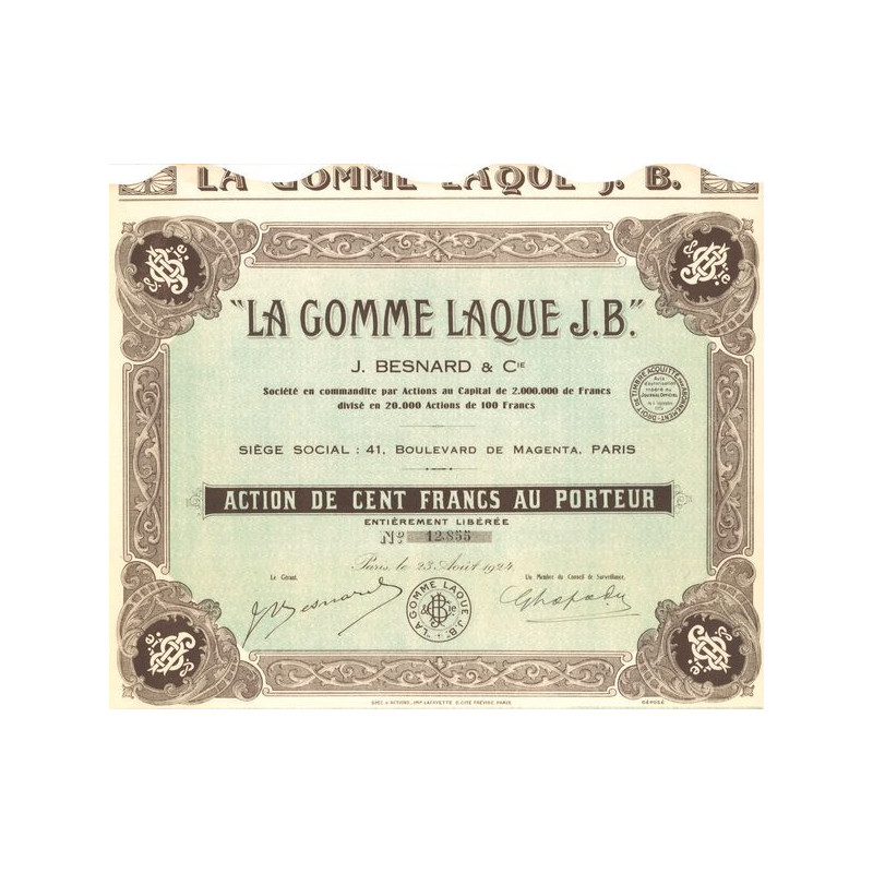 "La Gomme Laque J.B." J. Besnard & Cie (Act 100 F)