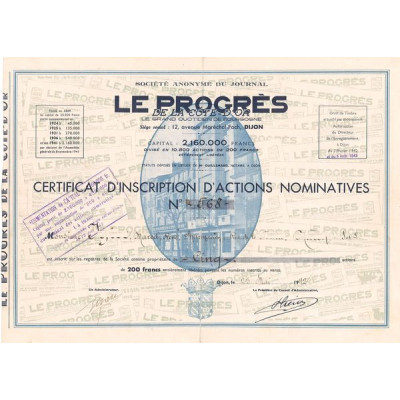 Le Progrès de la Côte d'Or Le Grand Quotidien de Bourgogne (CN 200 F)