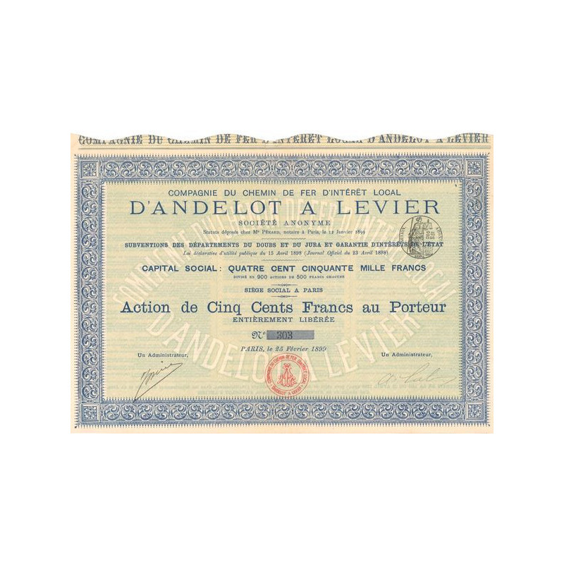Cie du Chemin de Fer d'Intérêt Local d'Andelot à Levier (Act 500 F)