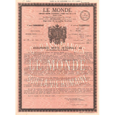 Le Monde Cie Anonyme d'Assurances à Primes Fixes sur la Vie (PB)