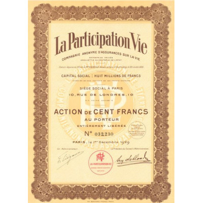La Participation Vie Cie Anonyme d'Assurances sur la Vie (Act 100 F)