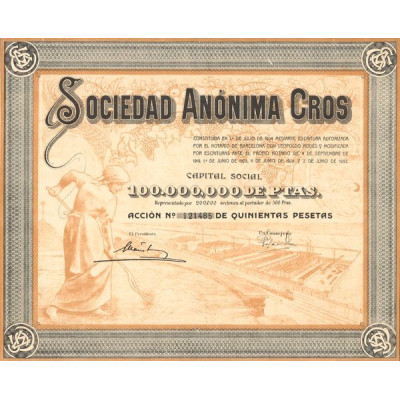 Sociedad Anonima Cros (Act 500 Pesetas)