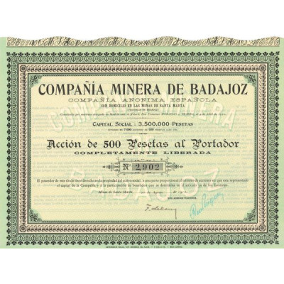 Compania Minera de Badajoz (Act 500 Pesetas)