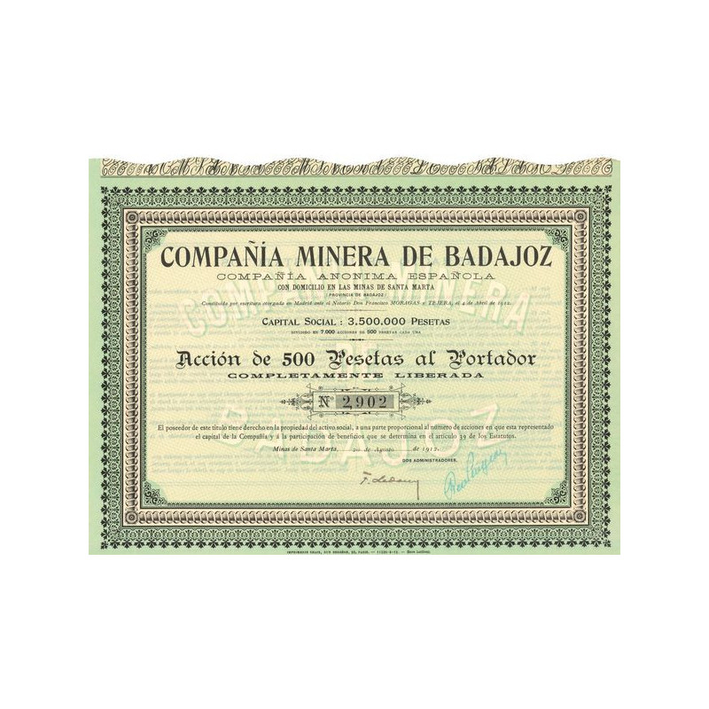 Compania Minera de Badajoz (Act 500 Pesetas)