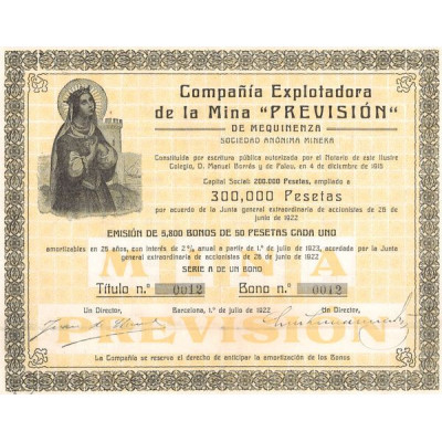 Cia Explotadora de la Mina "Prevision" de Mequinenza (Bons 50 Pesetas)