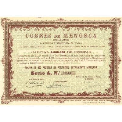Cobres de Menorca (Act 250 Pesetas)