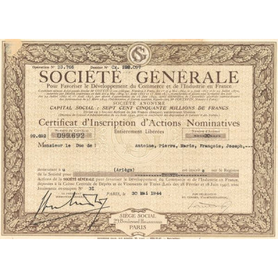 Société Générale pour Favoriser le Développement du Commerce et de l'Industrie Française (Certif nomin)