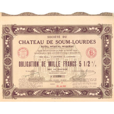 Sté du Château de Soum-Lourdes - Hôtel Médical Moderne (Obl 1000 F 5 1/2%)