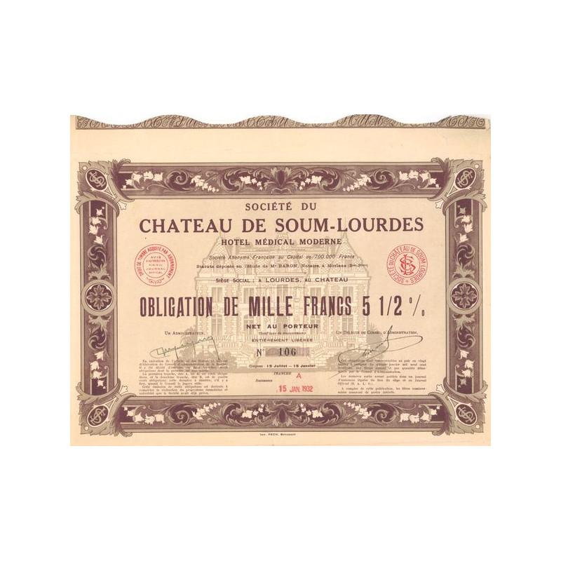 Sté du Château de Soum-Lourdes - Hôtel Médical Moderne (Obl 1000 F 5 1/2%)