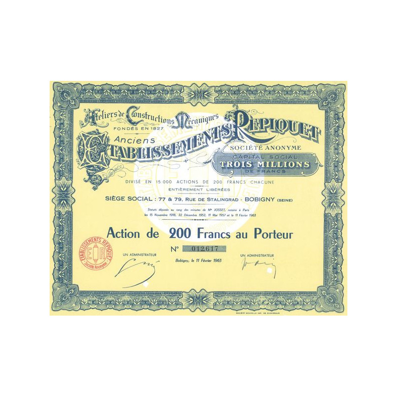 Ateliers de Contructions Mecaniques Anciens Etablissements Repiquet ( Act 200 F )
