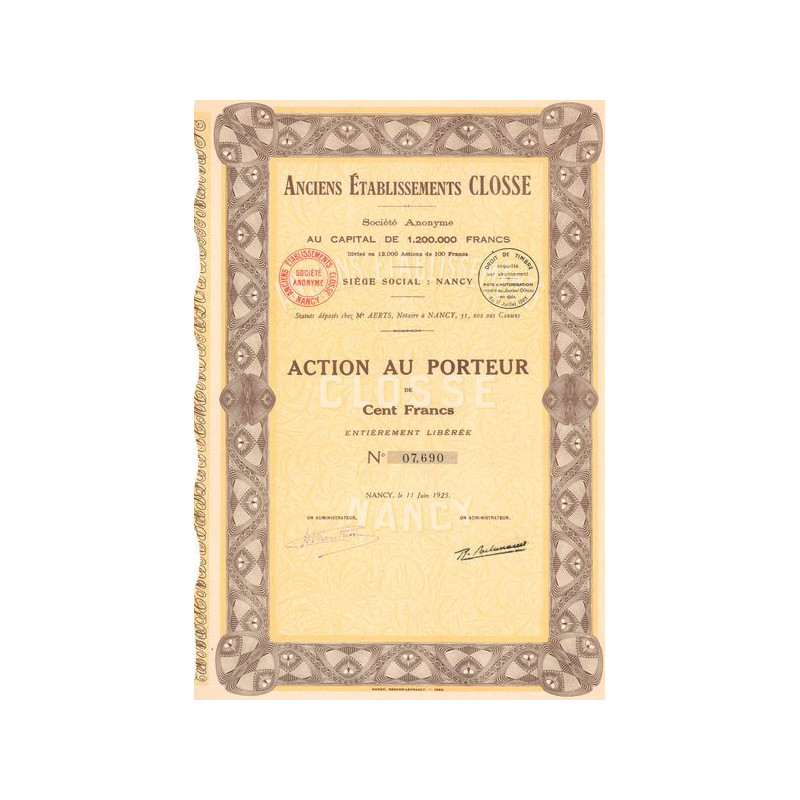 Anciens Etablissements Closse (Act 100 F)