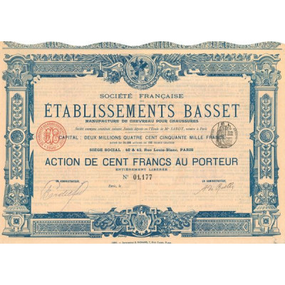 Sté Française Etablissement Basset Manufacture de Chevreau pour Chaussures (Act 100 F)