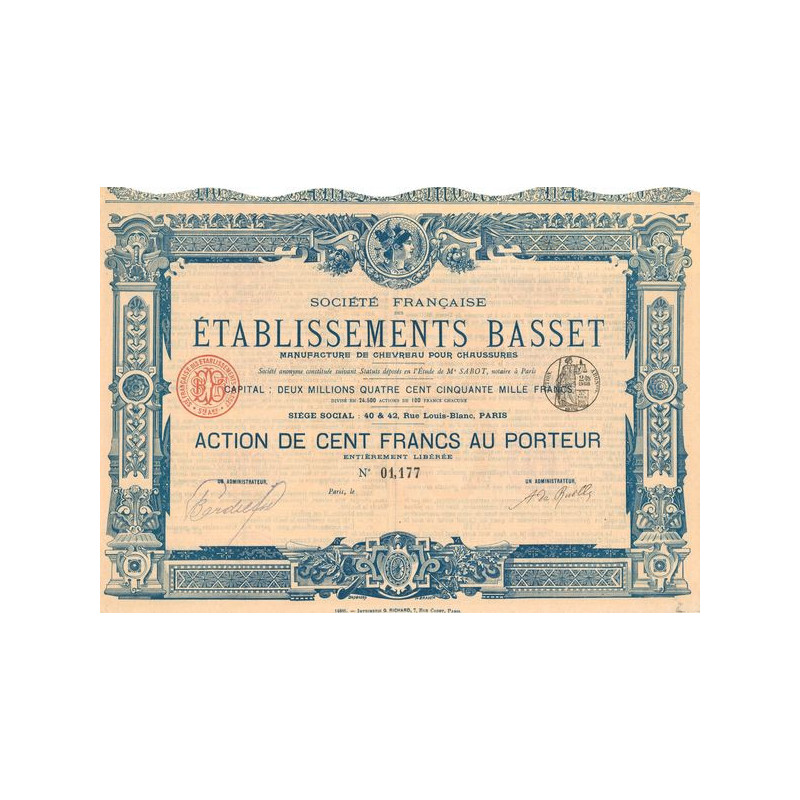 Sté Française Etablissement Basset Manufacture de Chevreau pour Chaussures (Act 100 F)