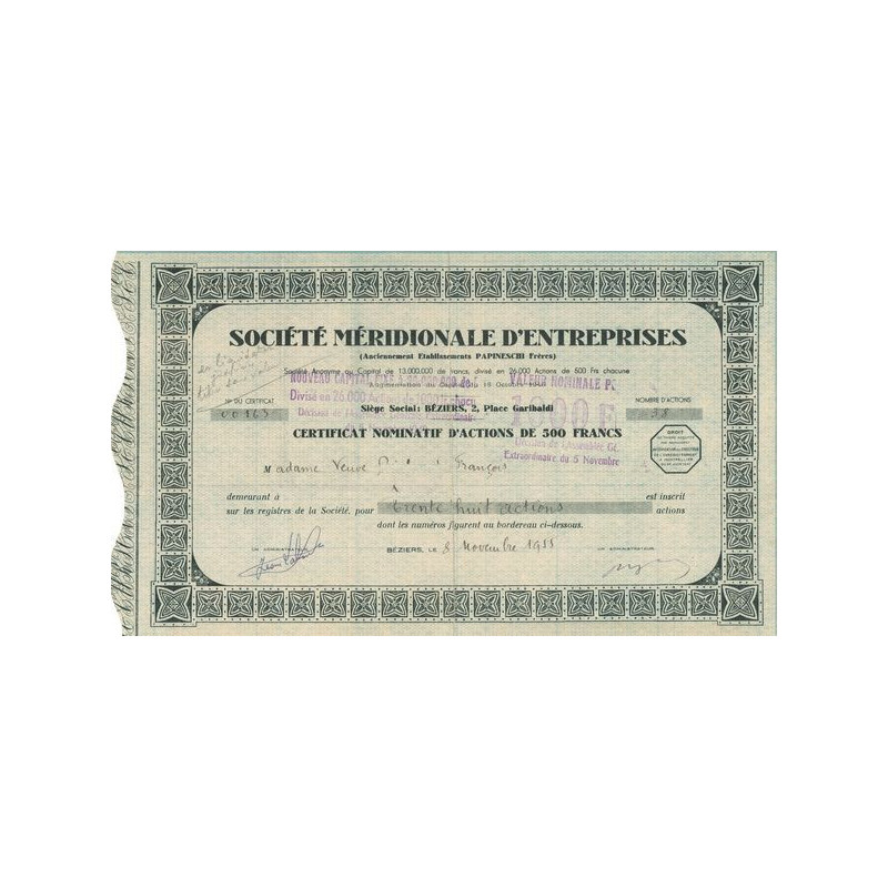 Sté Méridionale d'Entreprises (Anc Ets Papineschi Frères) (CN 500 F)