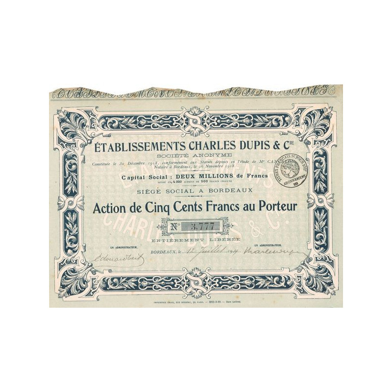 Etablissements Charles Dupis & Cie (Act 500 F)