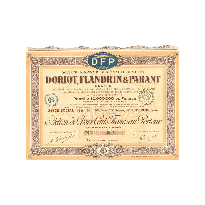 S.A. des Etablissements Doriot Flandrin & Parant réunis (Act 200 F)