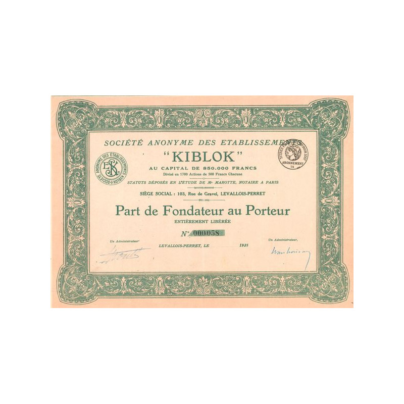 S.A. des Etablissements "Kiblock" (PF)