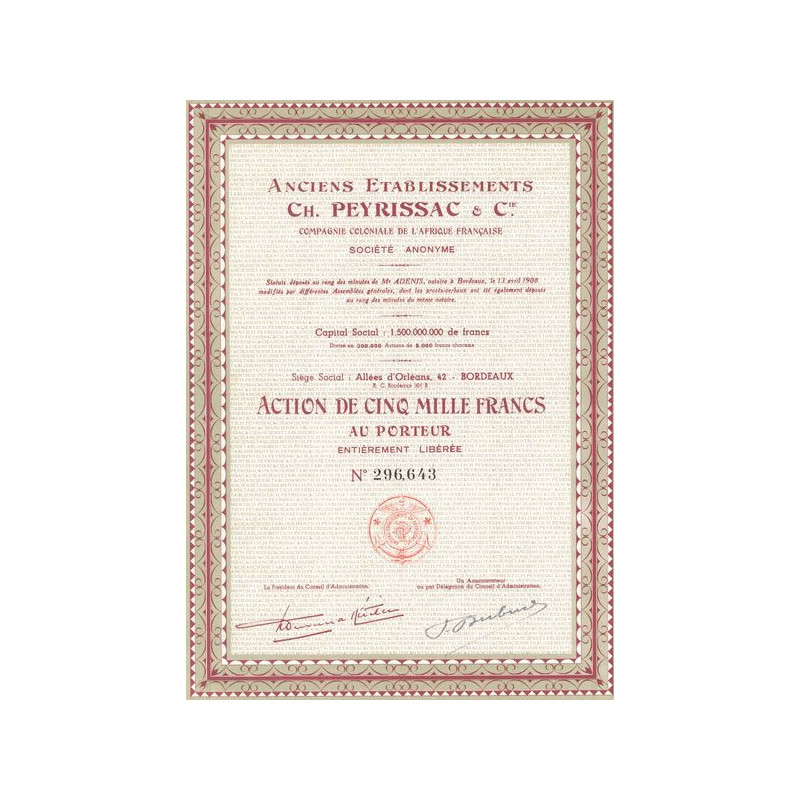 Anc Etablissements Ch. Peyrissac & Cie Compagnie Coloniale de l'Afrique Française (Act 5000 F)