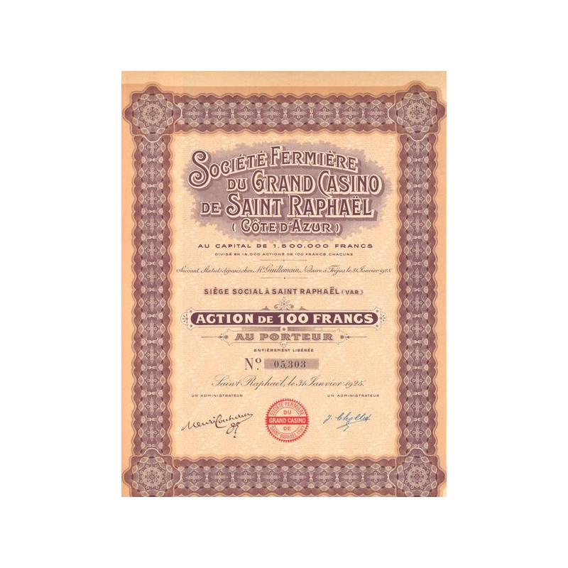 Sté Fermière du Grand Casino de Saint Raphaël (Côte d'Azur) (Act 100 F)