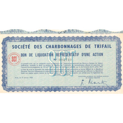 Sté des Charbonnages de Trifail (Bon de Liquidation)