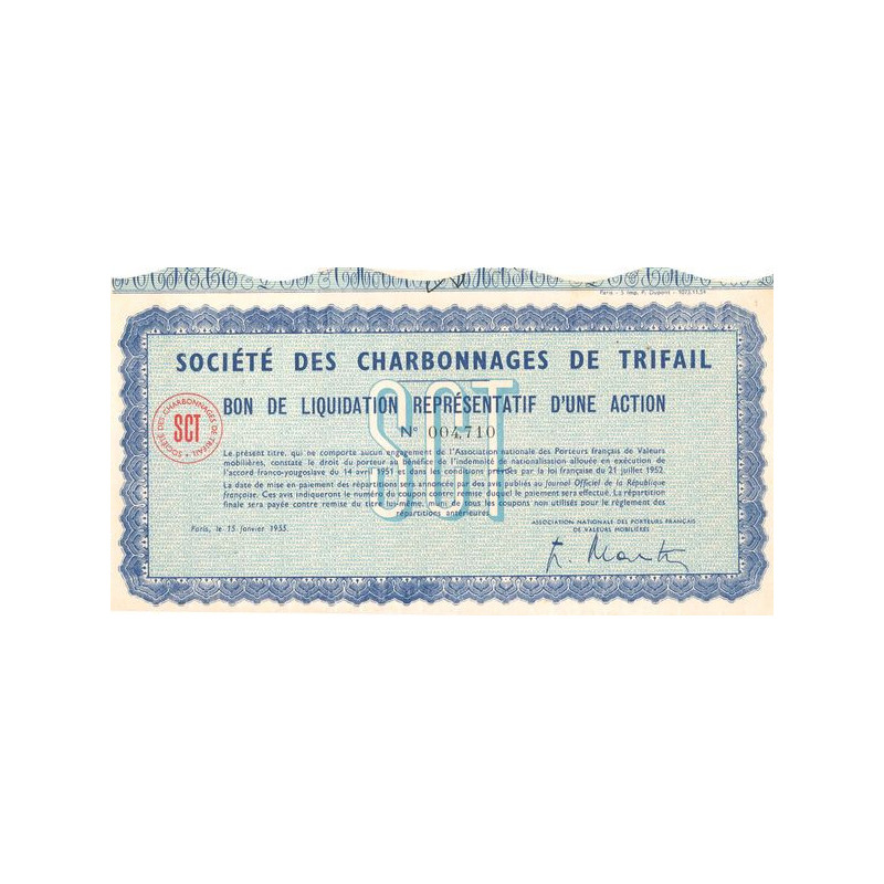 Sté des Charbonnages de Trifail (Bon de Liquidation)
