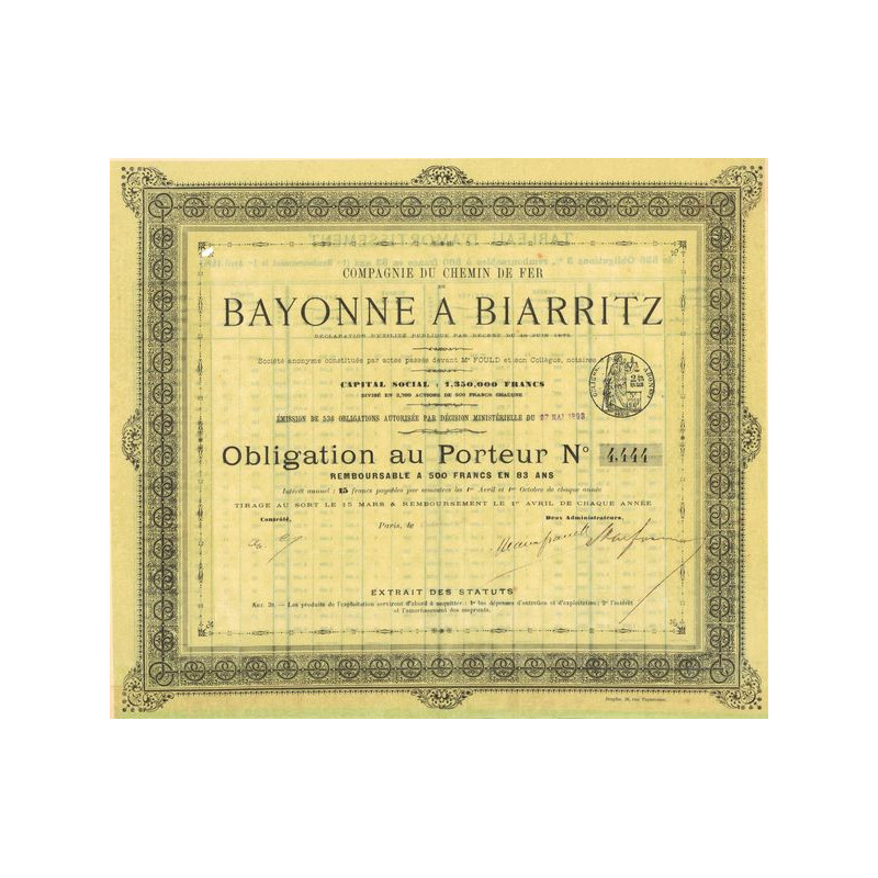 Cie du Chemin de Fer de Bayonne à Biarritz (Obl)
