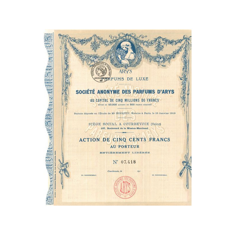 Arys Parfums de Luxe S.A. des Parfums d'Arys (Act 500 F)