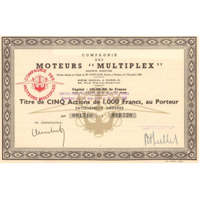 Cie des Moteurs "Multiplex" (Titre de 5 Act 1000 F)