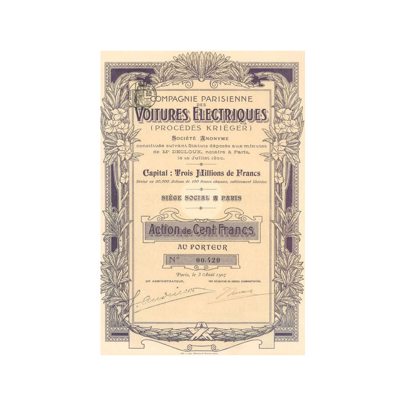 Cie Parisienne des Voitures Electriques (Procédés Kriéger) (Act 100 F) (modele 2)