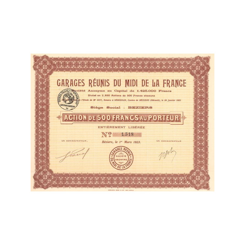 Garages Réunis du Midi de la France (Act 500 F)