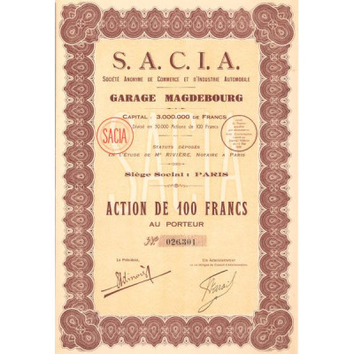 S.A.C.I.A. S.A. de Commerce et d'Industrie Automobile Garage Magdebourg (Act 100 F)