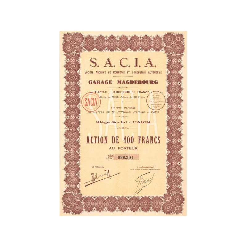 S.A.C.I.A. S.A. de Commerce et d'Industrie Automobile Garage Magdebourg (Act 100 F)