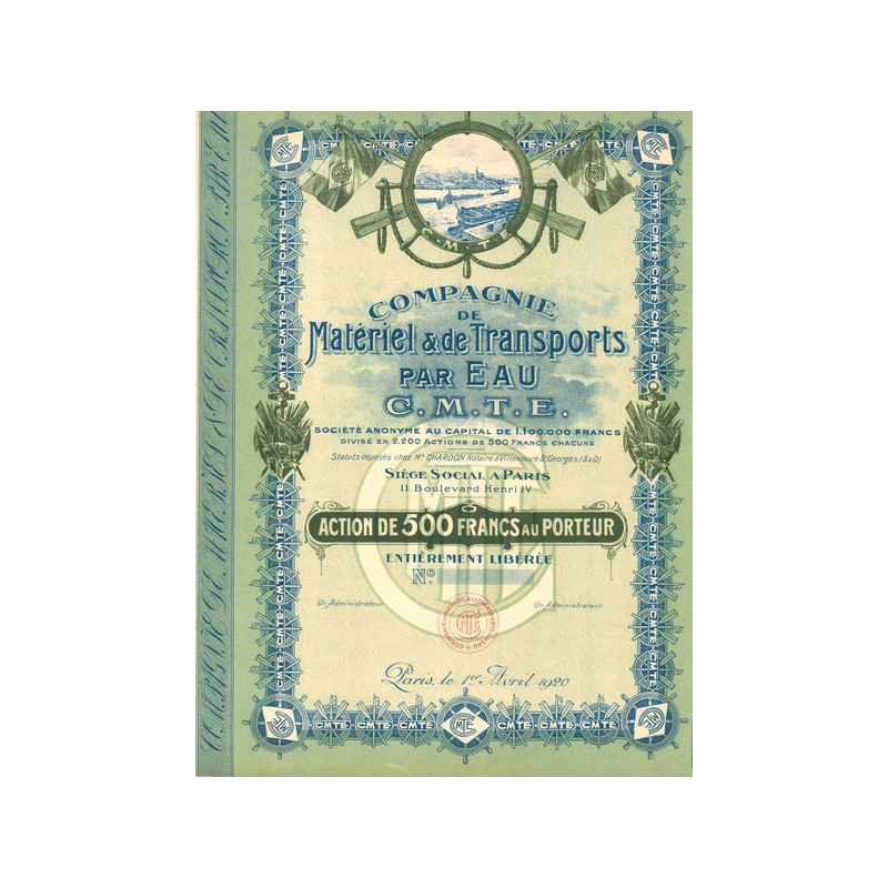 Cie de Matériel & de Transports par Eau C.M.T.E (Act 500 F) (Blanquette)