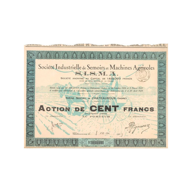 Sté Industrielle de Semoirs et Machines Agricoles S.I.S.M.A (Act 100 F)