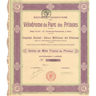 S.A. du Vélodrome du Parc des Princes (Act 1000 F) (Modele 1)
