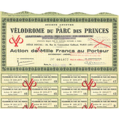 S.A. du Vélodrome du Parc des Princes (Act 1000 F) (Modele 2)