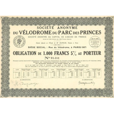 S.A. du Vélodrome du Parc des Princes (Obl 1000 F 5%)