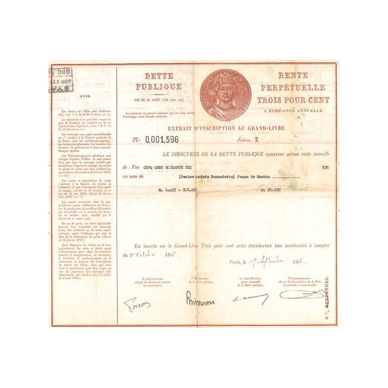 Dette Publique Rente Perpétuelle (Obl 570 F 3%)