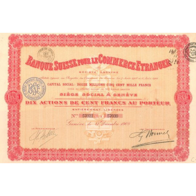 Banque Suisse pour le Commerce Etranger (Titre 10 Act 100 F)