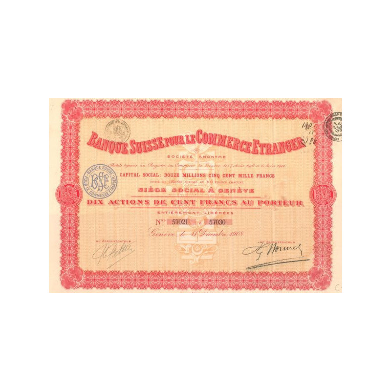 Banque Suisse pour le Commerce Etranger (Titre 10 Act 100 F)