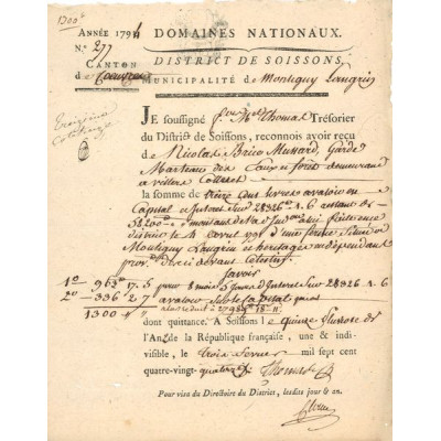 Domaines Nationaux District de Soissons (Emprunt 1300 Livres)