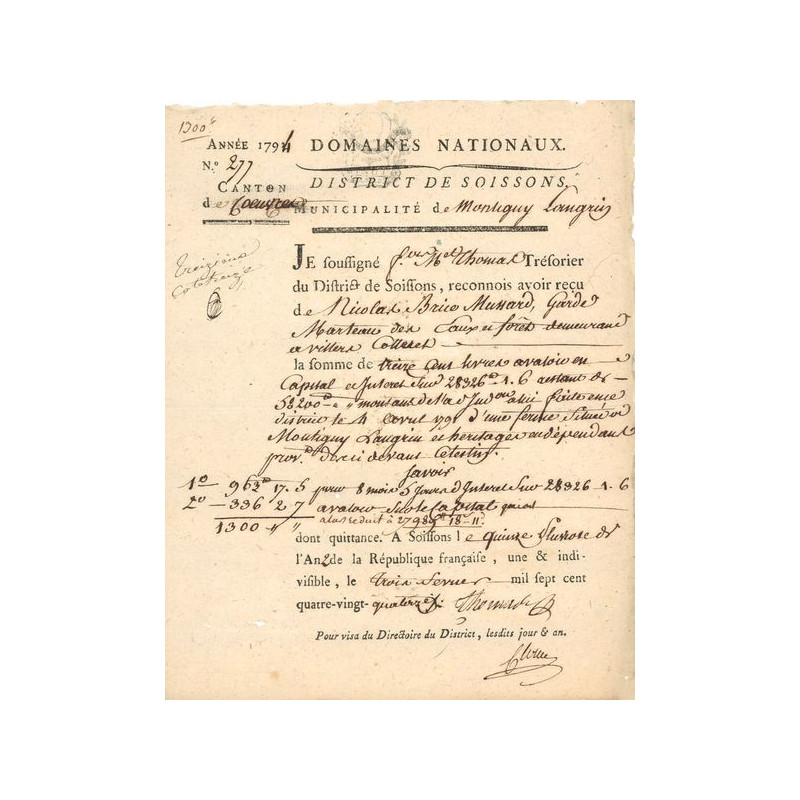 Domaines Nationaux District de Soissons (Emprunt 1300 Livres)