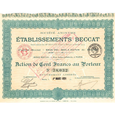 S.A. des Etablissements Beccat (Act 100 F)