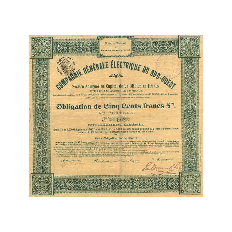 Cie Générale Electrique du Sud-Ouest (Obl 500 F 5%)