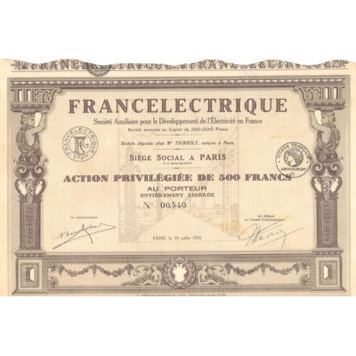 Francelectrique Sté Auxiliaire pour le Développement de l'Electrcité en France (Act Privil 500 F)